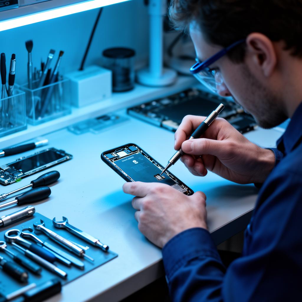 Técnico da MRC CELL realizando reparo em celular